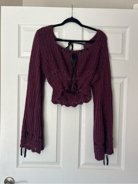 Daisy Street Crochet Knit Cropped Sweater